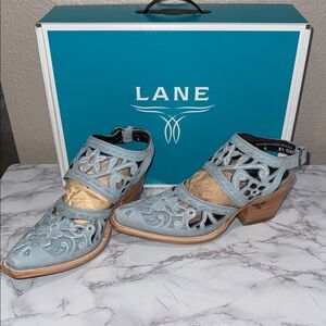 Lane Cut Out Slingback Mule Blue Western Boots Teal Bottoms